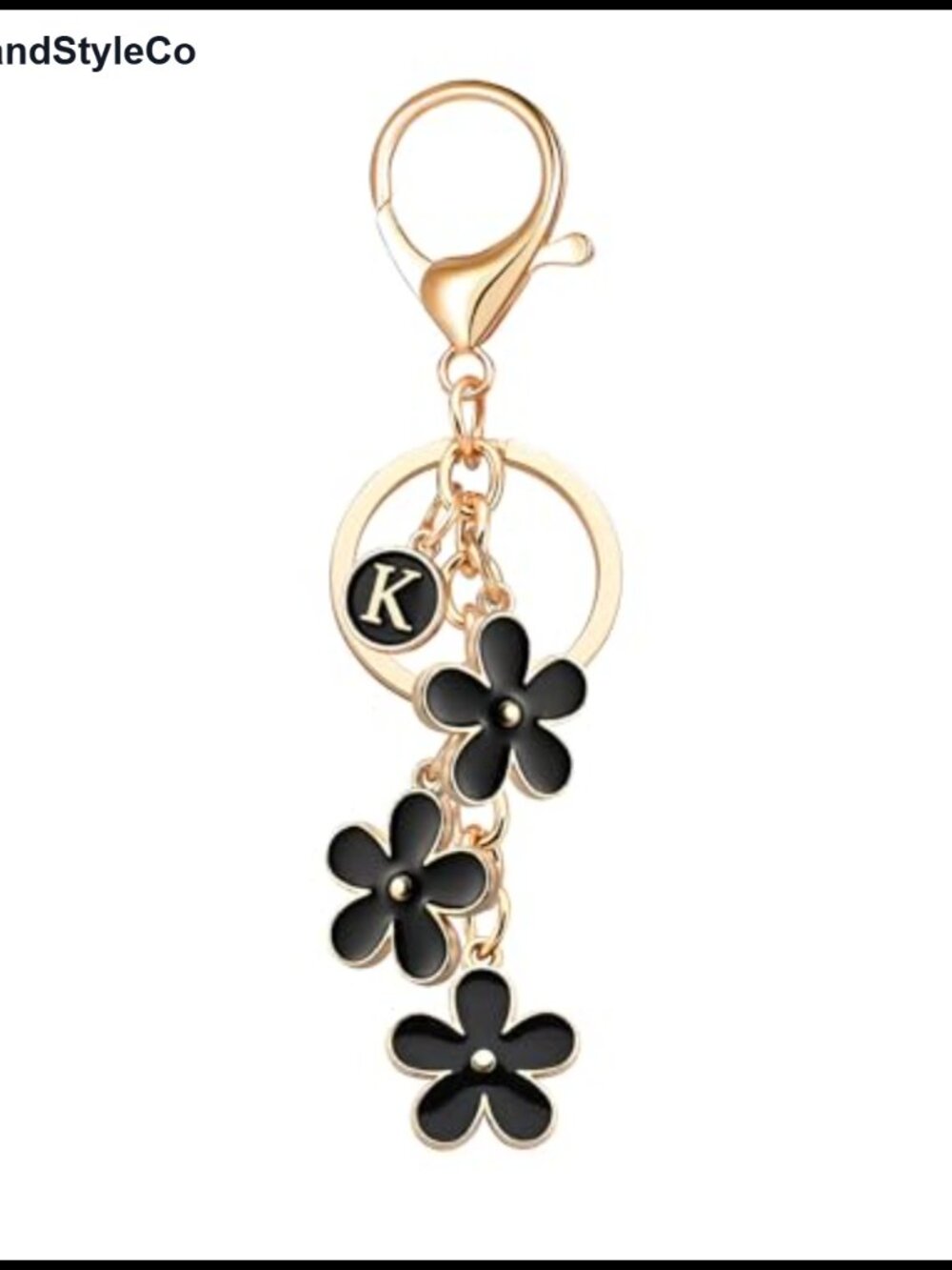 Floral Initial Letter Keychain Charm Zinc Alloy Purse Accessory